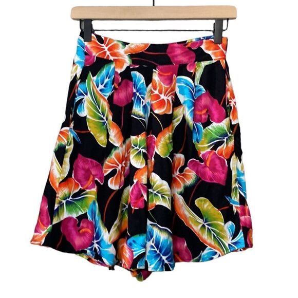 Vintage Anxiety Culottes Shorts Pockets Pleating Botanical - Picture 1 of 8